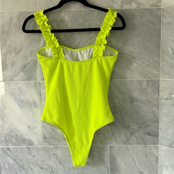 Lime Green Ruffled One Piece swimsuit size M - Picture 5 of 7